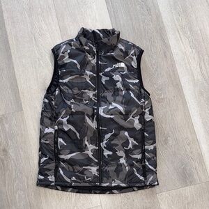 The North Face Black and Gray Camouflage Vest